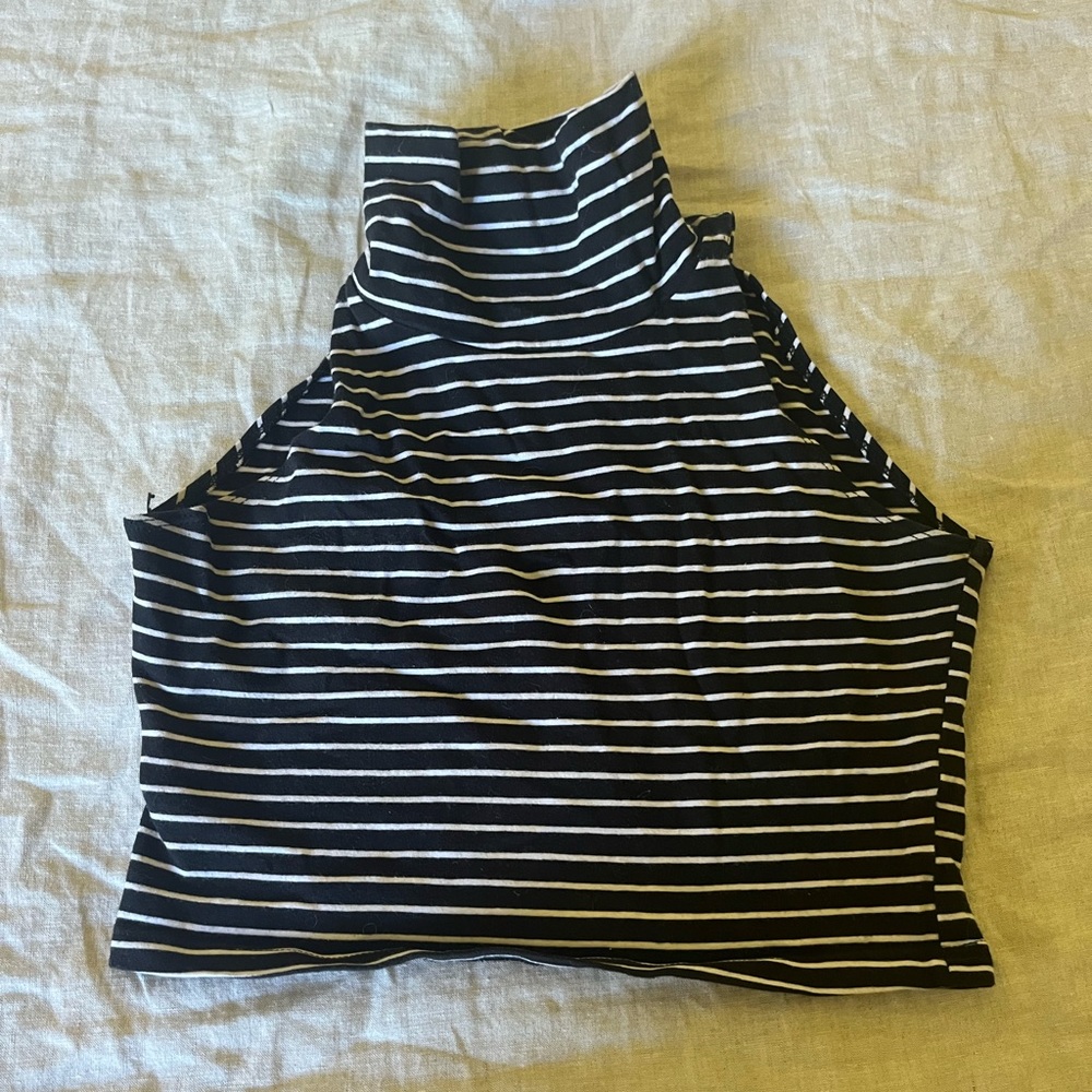 Black & White Stripe Turtle Neck Crop Top